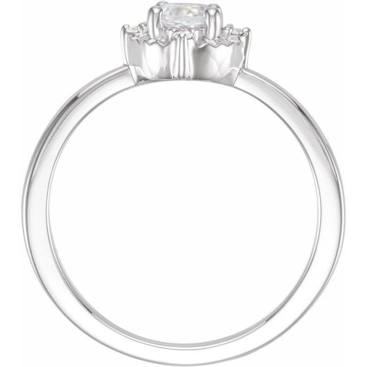 Sterling Silver Lab-Grown White Sapphire & .04 CTW Natural Diamond Halo-Style Ring