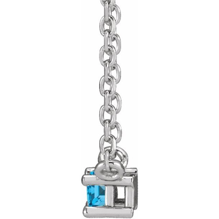 14K White Gold Natural Swiss Blue Topaz Solitaire 18" Necklace