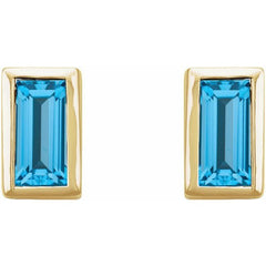 14K Yellow Gold Natural Swiss Blue Topaz Bezel-Set Earrings