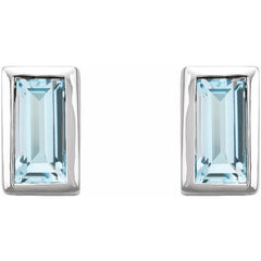 14K White Gold Natural Sky Blue Topaz Bezel-Set Earrings