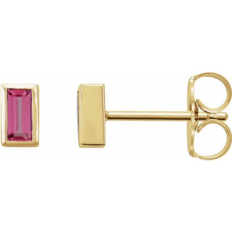 14K Yellow Gold Natural Pink Tourmaline Bezel-Set Earrings