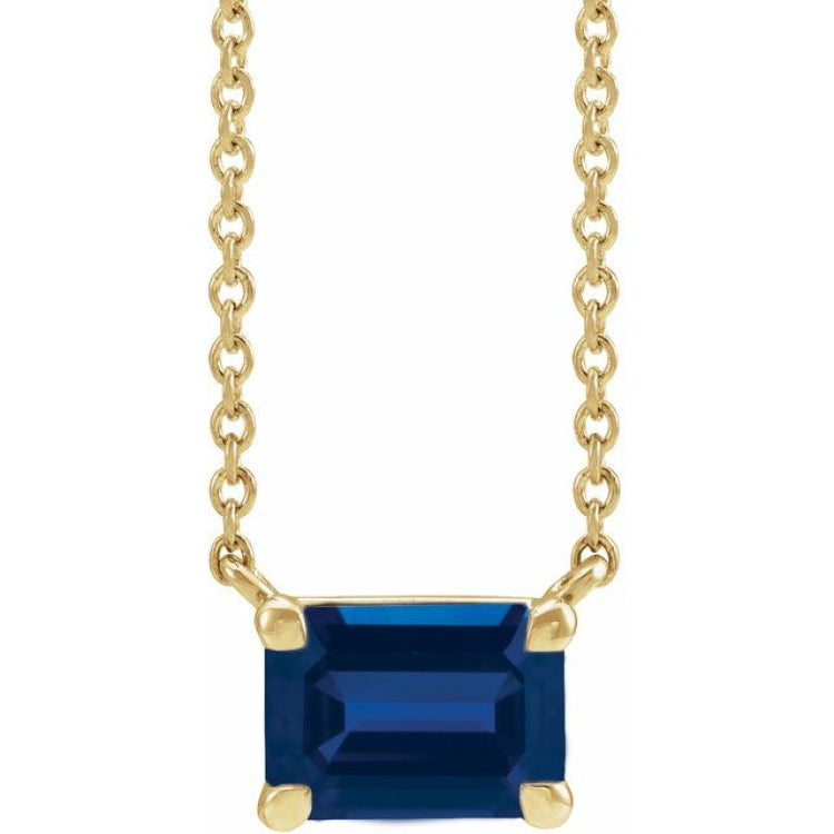 14K Yellow Gold Lab-Grown Blue Sapphire 18" Necklace