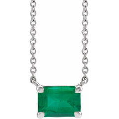 Sterling Silver Lab-Grown Emerald 18" Necklace