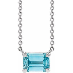 14K White Gold Natural Blue Zircon 18" Necklace