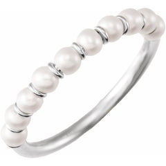 14K White Gold Cultured White Freshwater Pearl Ring