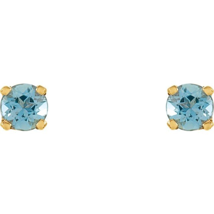 14K Yellow Gold Natural Blue Zircon Youth Earrings