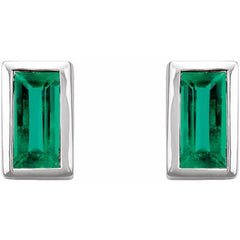 14K White Gold Natural Emerald Bezel-Set Earrings