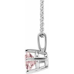 Sterling Silver 5 mm Natural Pink Morganite Solitaire 16-18" Necklace