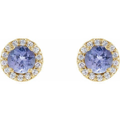 14K Yellow Gold 4 mm Natural Tanzanite & 1/10 CTW Natural Diamond Earrings