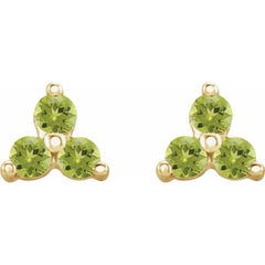 14K Yellow Gold Natural Peridot Three Stone Earrings