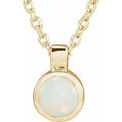 14K Yellow Gold Natural White Opal Bezel-Set 16-18" Necklace