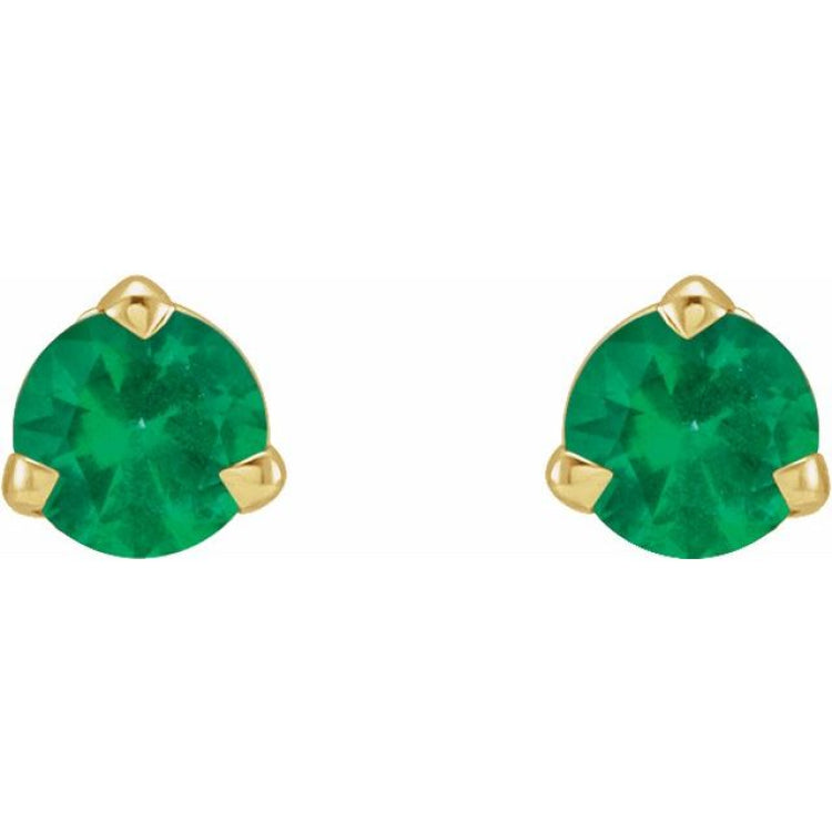 14K Yellow Gold 3 mm Natural Emerald Earrings