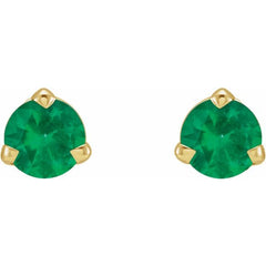 14K Yellow Gold 3 mm Natural Emerald Earrings