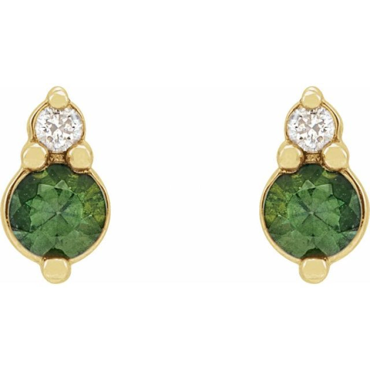 14K Yellow Gold Natural Green Sapphire & .03 CTW Natural Diamond Earrings