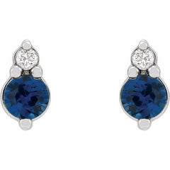 14K White Gold Natural Blue Sapphire & .03 CTW Natural Diamond Earrings