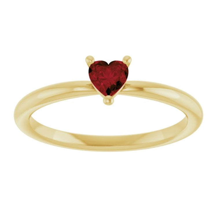 14K Yellow Gold Natural Mozambique Garnet Heart Solitaire Ring