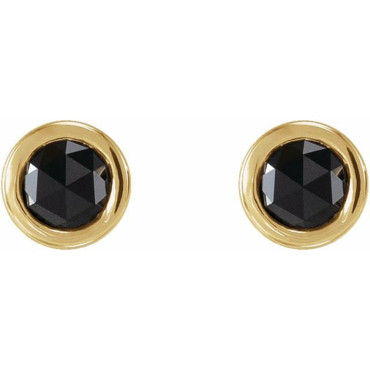 14K Yellow Gold 1/5 CTW Rose-Cut Natural Black Diamond Bezel-Set Earrings