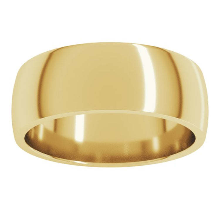 14K Yellow Gold 7 mm Lightweight Comfort-Fit Half Round Band Size 7.5