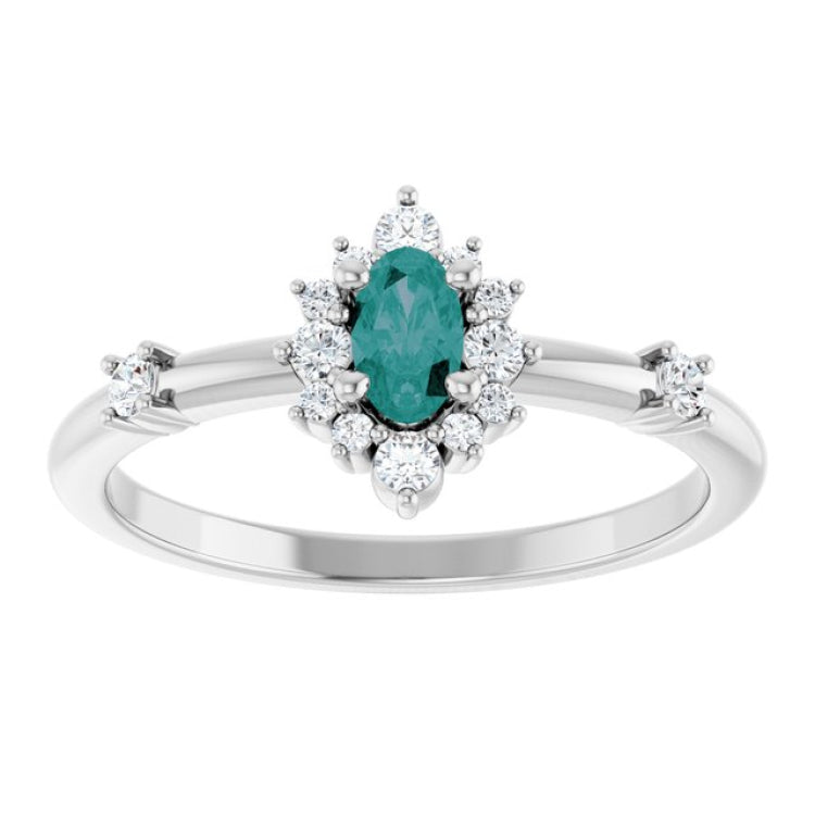 14K White Gold Lab-Grown Alexandrite & 1/6 CTW Natural Diamond Halo-Style Ring