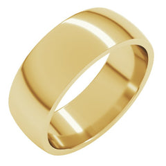 14K Yellow Gold 7 mm Lightweight Comfort-Fit Half Round Band Size 9.5
