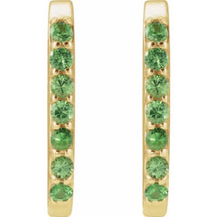 14K Yellow Gold Natural Tsavorite Garnet 14 mm Hoop Earrings