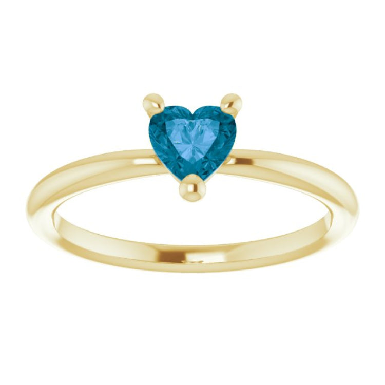 14K Yellow Gold Natural London Blue Topaz Heart Solitaire Ring