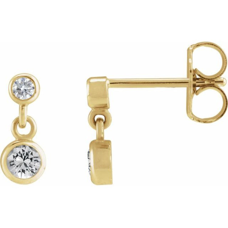 14K Yellow Gold Natural White Sapphire & .05 CTW Natural Diamond Two-Stone Earrings