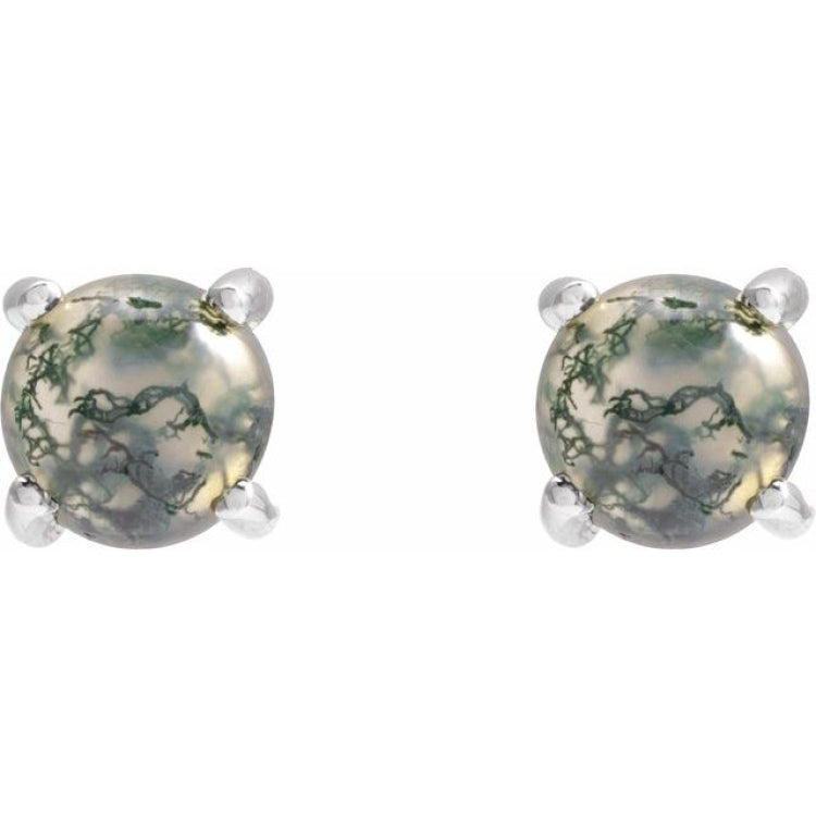 14K White Gold Natural Moss Agate Earrings