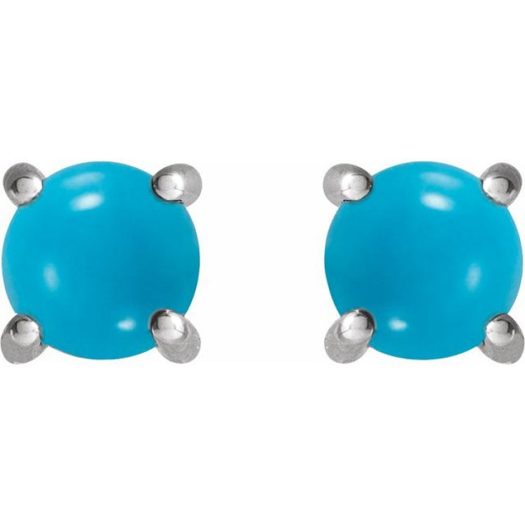 14K White Gold 5 mm Natural Turquoise Earrings
