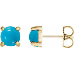 14K Yellow Gold 5 mm Natural Turquoise Earrings