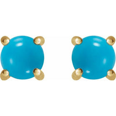 14K Yellow Gold 5 mm Natural Turquoise Earrings