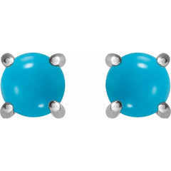 14K White Gold 6 mm Natural Turquoise Earrings