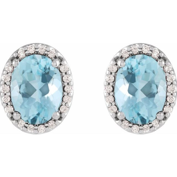 14K White Gold 5x3 mm Natural Aquamarine & .04 CTW Natural Diamond Halo-Style Earrings
