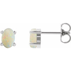 14K White Gold 6x4 mm Oval Natural White Opal Earrings