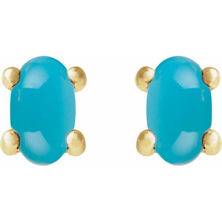 14K Yellow Gold 7x5 mm Oval Natural Turquoise Earrings