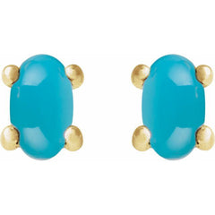 14K Yellow Gold 7x5 mm Oval Natural Turquoise Earrings