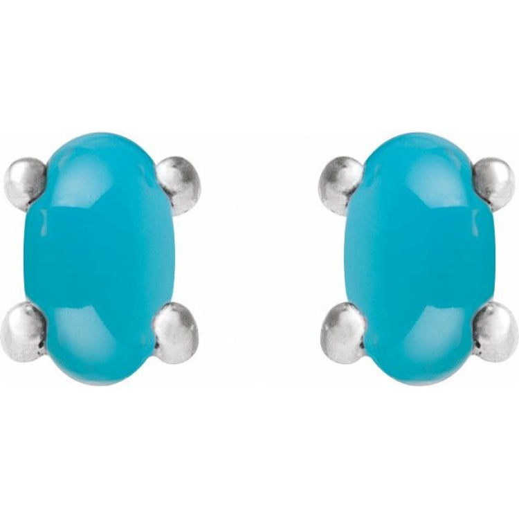 Sterling Silver 7x5 mm Oval Natural Turquoise Earrings