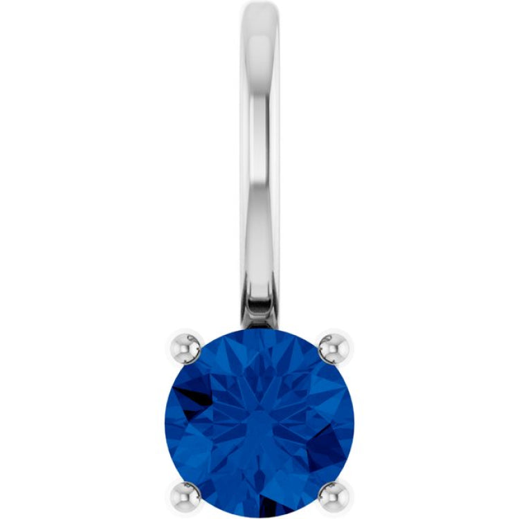 14K White Gold Lab-Grown Blue Sapphire Solitaire Charm/Pendant