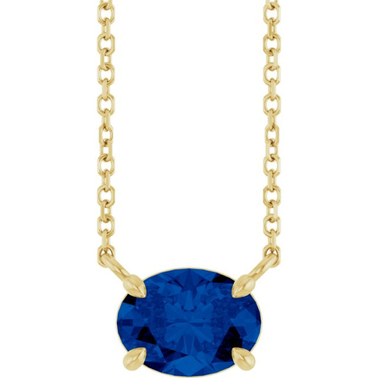 14K Yellow Gold Lab-Grown Blue Sapphire 18" Necklace