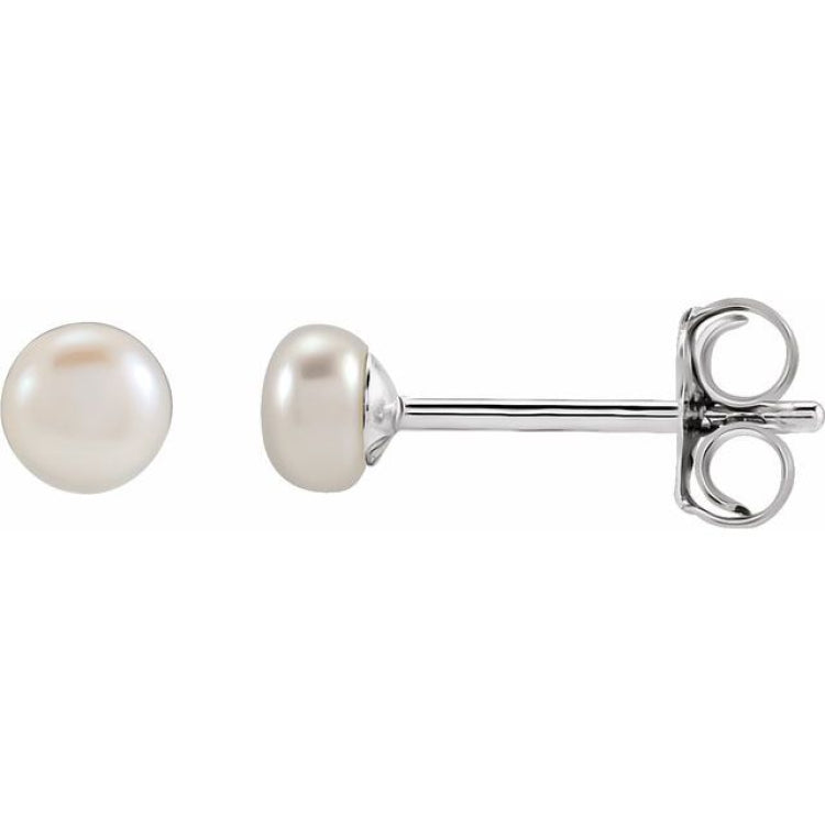 Sterling Silver 4-4.5 mm Cultured White Freshwater Button Pearl Earrings