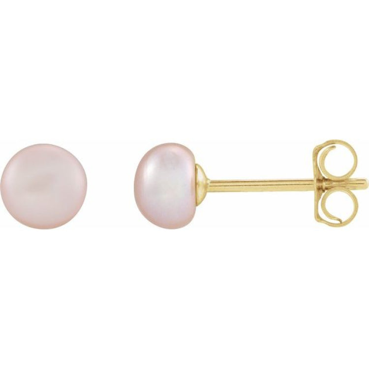 14K Yellow Gold Cultured Pink Freshwater Pearl Earrings