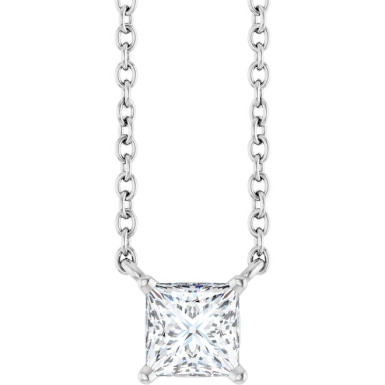 14K White Gold 3/8 CT Lab-Grown Diamond Solitaire 18 " Necklace