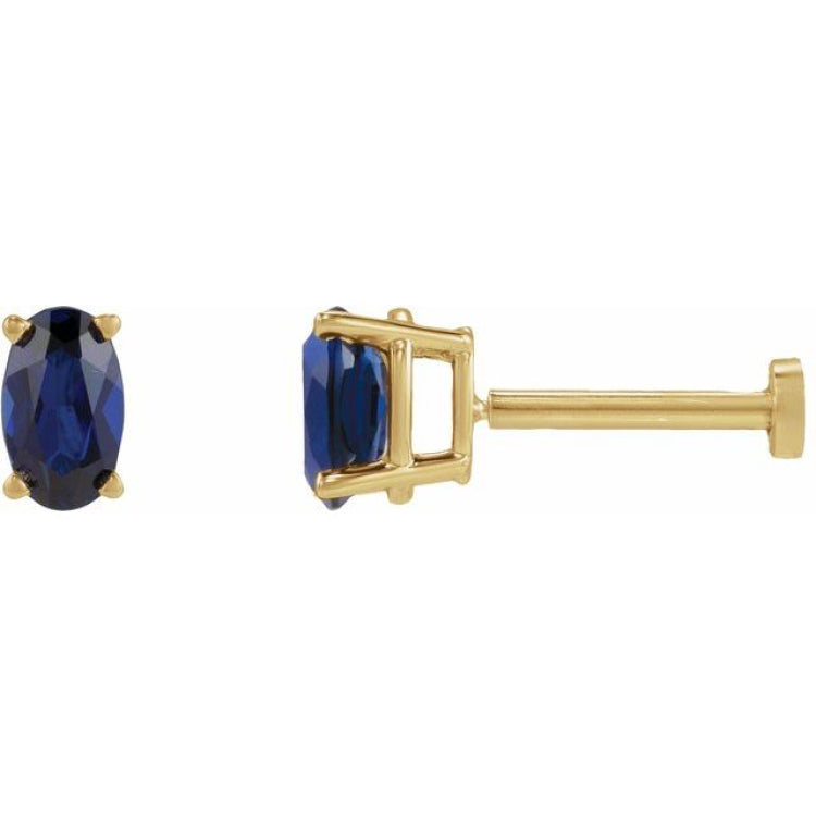14K Yellow Gold 5x3 mm  Lab-Grown Blue Sapphire Earring
