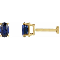 14K Yellow Gold 5x3 mm  Lab-Grown Blue Sapphire Earring
