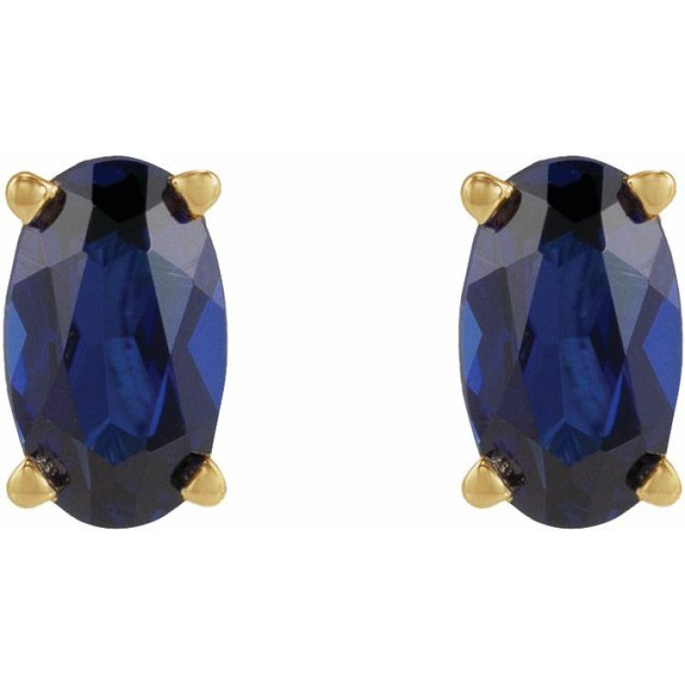 14K Yellow Gold 5x3 mm  Lab-Grown Blue Sapphire Earring