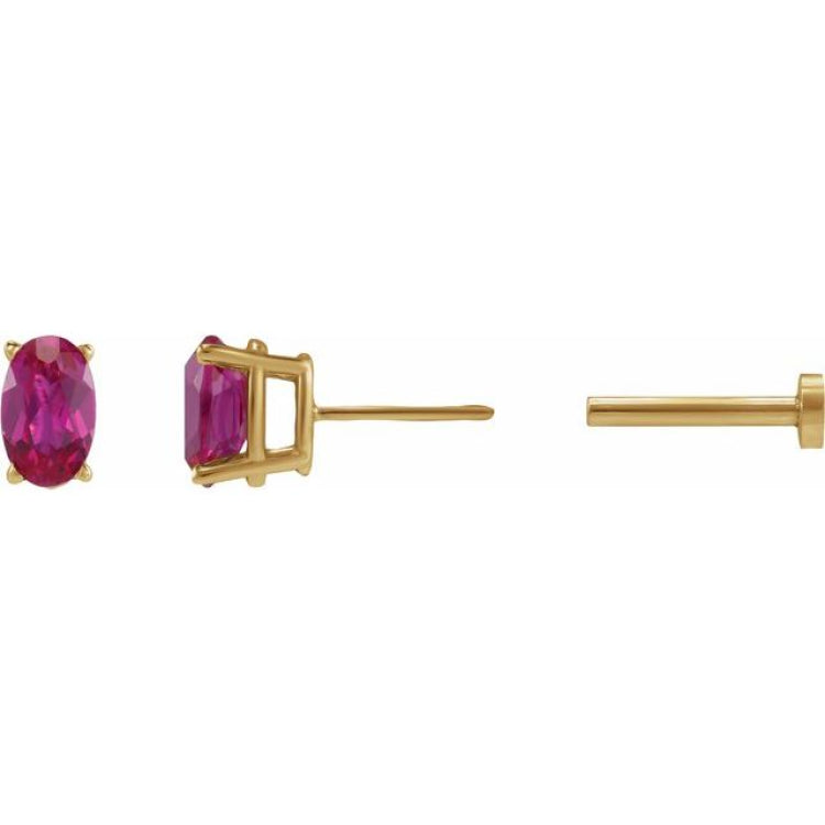 14K Yellow Gold 5x3 mm  Lab-Grown Ruby Earring