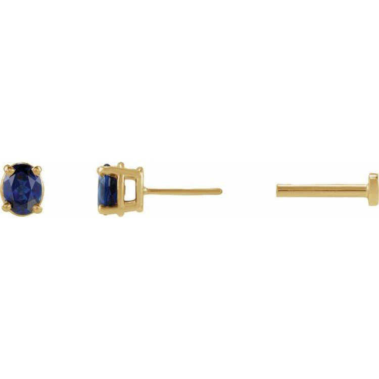 14K Yellow Gold 4x3 mm  Lab-Grown Blue Sapphire Earring