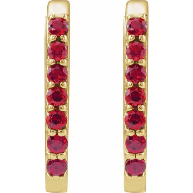 14K Yellow Gold Lab-Grown Ruby 14 mm Hoop Earrings