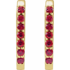 14K Yellow Gold Lab-Grown Ruby 14 mm Hoop Earrings
