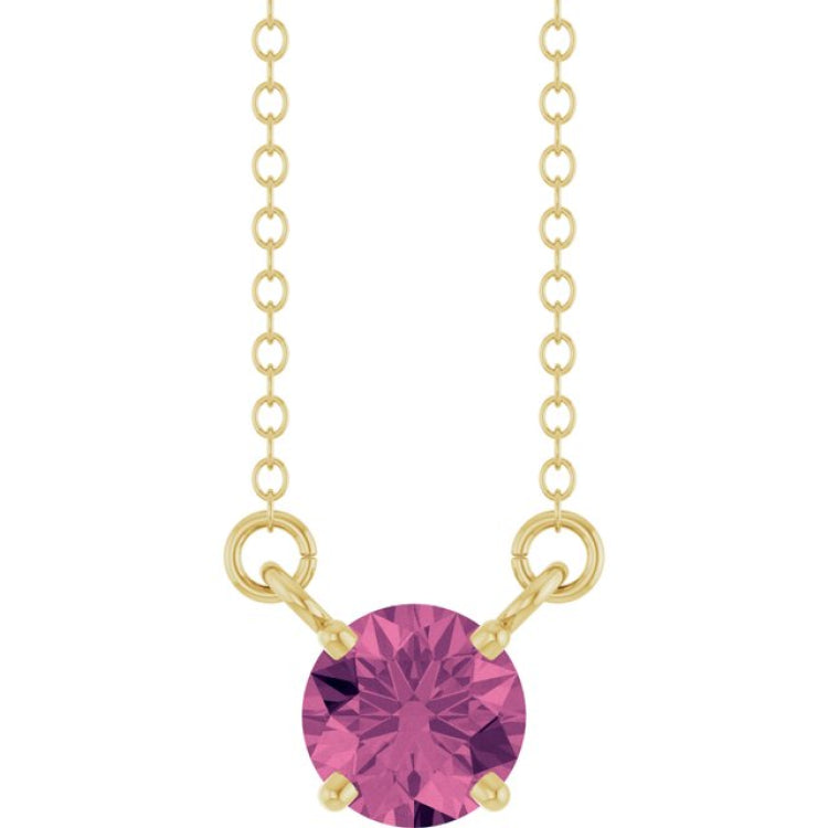 14K Yellow Gold Natural Pink Tourmaline Solitaire 18" Necklace